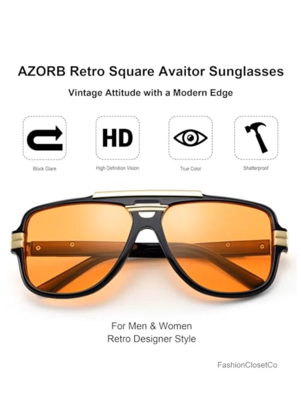 Oversized Aviator Sunglasses Square Frame UV400 Retro Vintage Shades